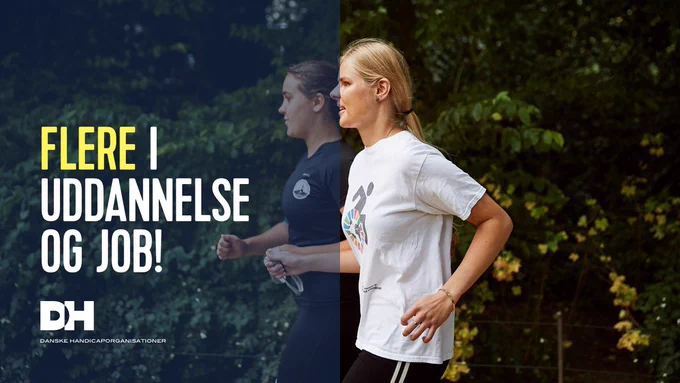 Her ses Sofie, der løber med en ledsager og med overskriften: Flere i uddannelse og job