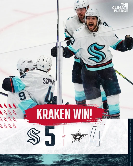 kraken win graphic with photo of tanev celebrating a goal

kraken: 5
stars: 4