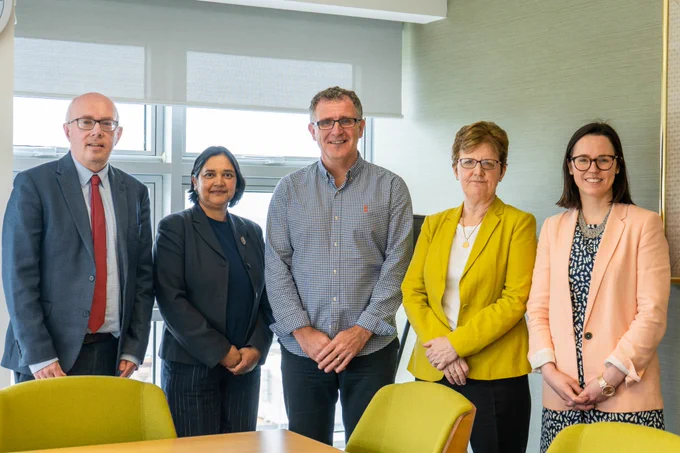 Photo from left to right - Alan McLachlan, Professor Nazira Karodia, Professor John McKendrick, Professor Andrea Nolan and Naomi Graham.