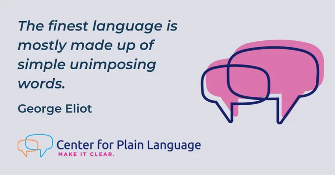 A decorative image says: The finest language is mostly made up of simple unimposing words. By George Eliot