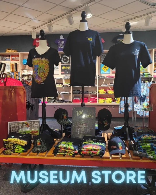 Tshirts on display in a Museum store.