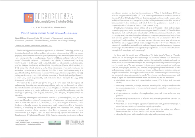 Full text for the Call for Papers on World(s)-making practices through caring and commoning for Tecnoscienza (pag1)