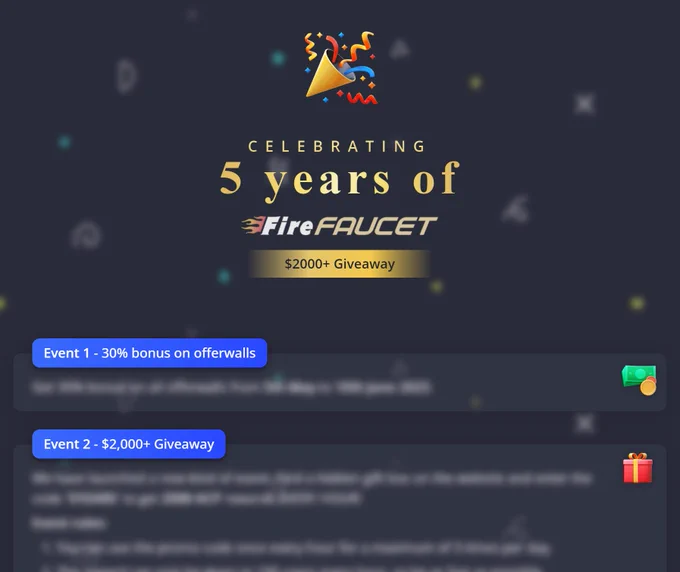 Celebrating 5 years of FireFaucet. 
$2000  giveaway (first giveaway ever at FireFaucet)