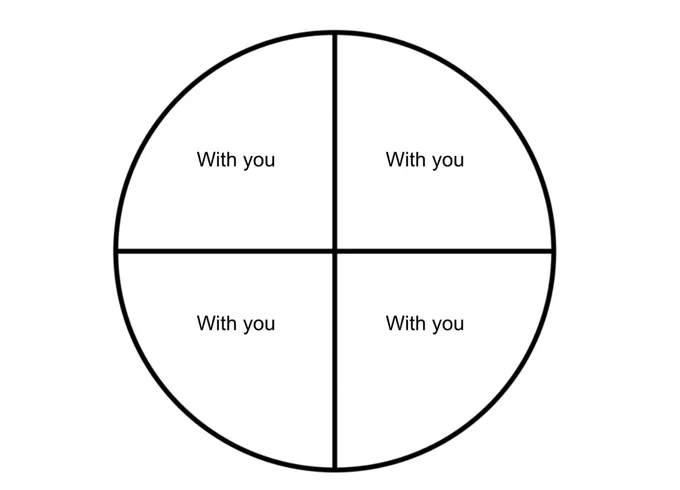 A circle cut into four equal pieces. Each fourth says "With you"