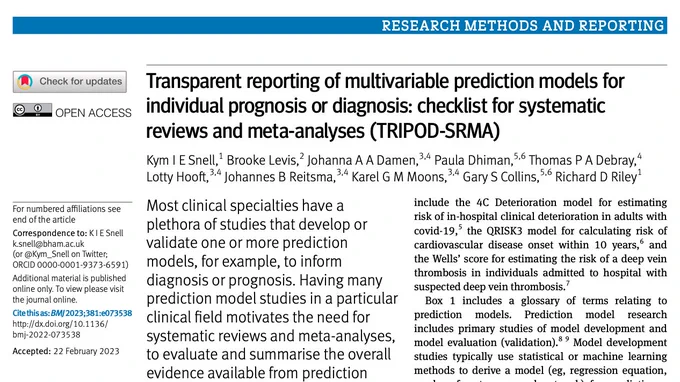 A new reporting guideline for systematic reviews and meta-analyses of clinical prediction model studies, TRIPOD-SRMA.