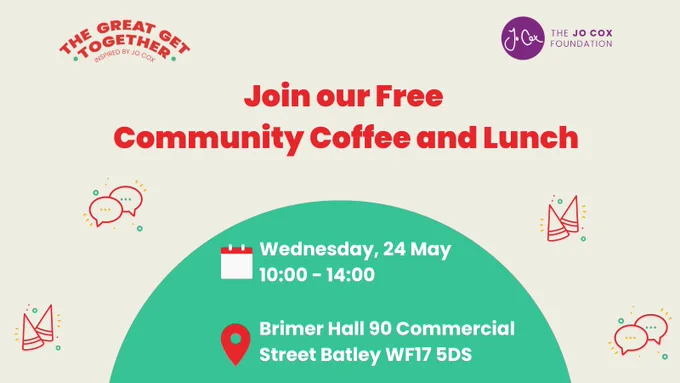 Join our free Community Coffee and Lunch. Wednesday 24th of May 10am. 