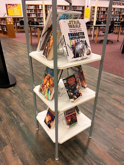 A display shelf of Star Wars books