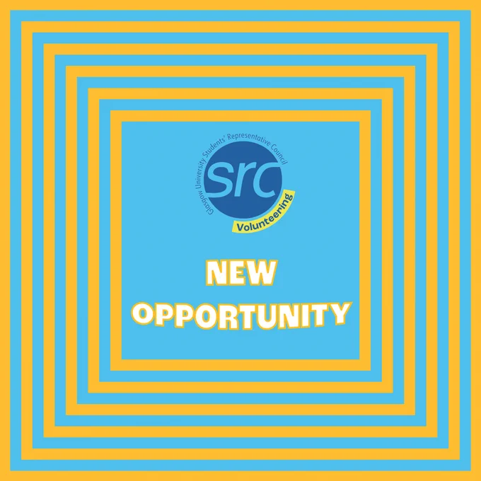 A graphic in blue and yellow, with the SRC Volunteering logo and New Opportunity in the centre.