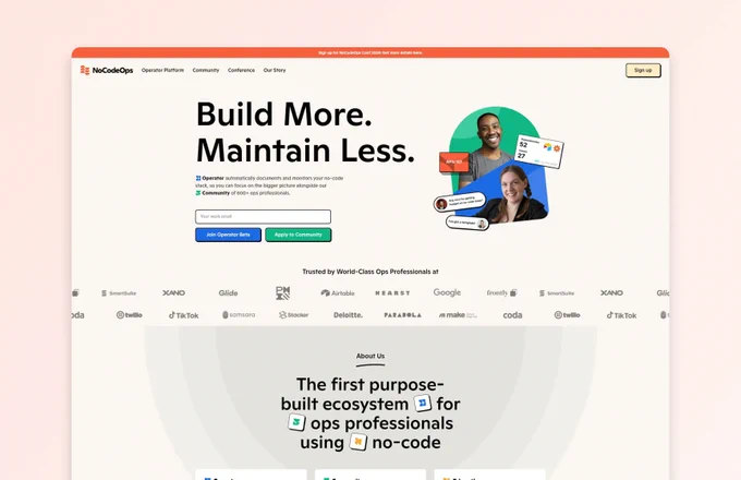 Home page of nocodeops.com, the first purpose-built ecosystem for ops professionals using no-code