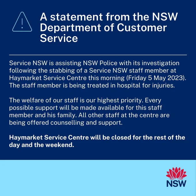 A statement in relation to this morning's incident at Haymarket. Investigations are being led by NSWPolice.