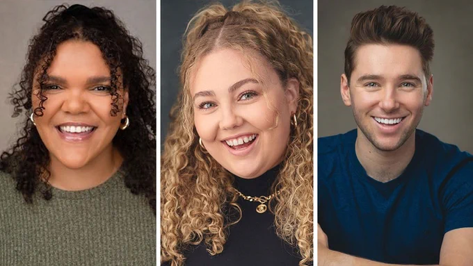 A photo showing three headshots displaying cast members in Hairspray 