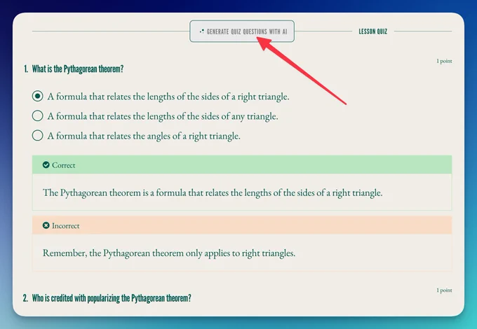 Screenshot of new AI quiz question generation feature coming soon to Sensei LMS.