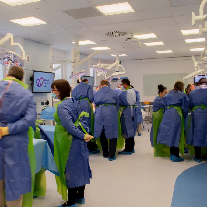 Surgical training suite with active surgical training taking place (no cadaveric specimens shown)