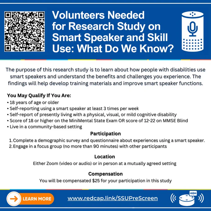 Smart Speaker Research Participant Volunteer flyer