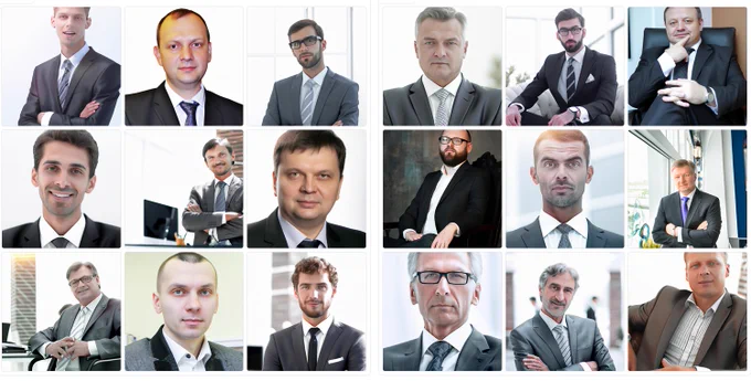 Two sets of 9 images generated using Dall-E 2, a text-to-image system created by OpenAI. The images on the left show managers (all white men), and the images on the right show CEOs (also white men, just slightly older on average and some are wearing glasses)