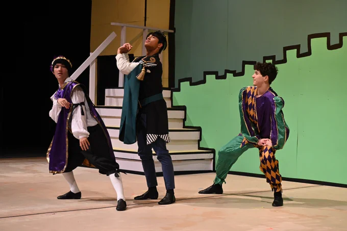Thomas Jaques '23, Justin Estrada '24, and Patrick Cavanagh '25 perform during ONCE UPON A MATTRESS