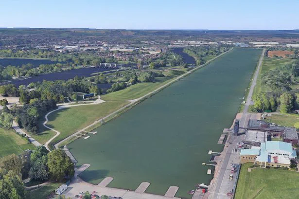 An aerial view of Holme Pierrepont country park and lake