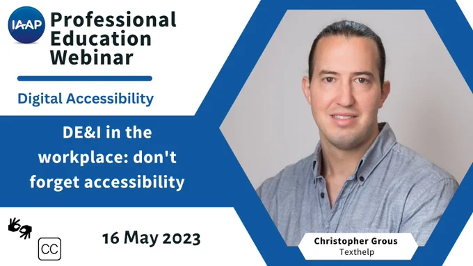 Graphic containing title and presenter details, with icons indicating sign language interpretation and CC will be provided.