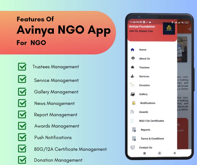 With features like donor management, event & News Management, Service Management , and many more, you'll wonder how you ever managed without it.
#ngo #charity #nonprofit #Avinya #ngoforchildren #NGOAPP #app #website #socialwork #President #volunteer #education #health #ngobrand #branding #nonprofitorganization #fundraiser #donations