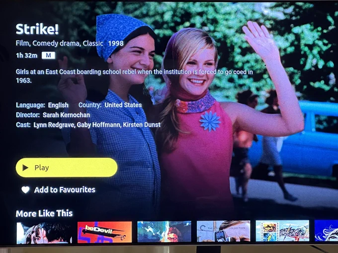 Photo of SBS on Demand homepage for Strike! (Originally released in Australia as The Hairy Bird, also known as All I Wanna Do)
