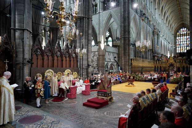 The Abbey with thousands of guests and staff arrayed for the Coronation ceremony
