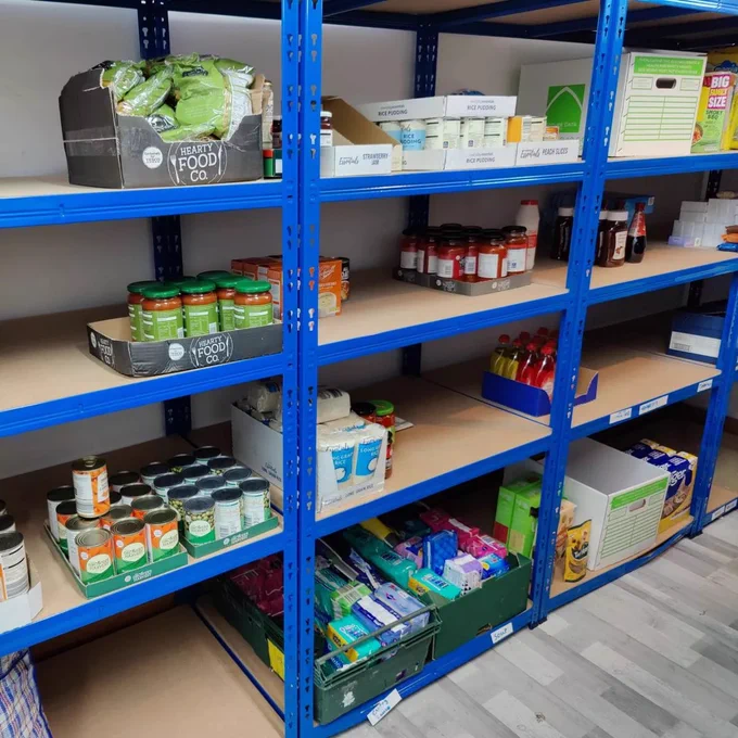 Image from a food bank in Solihull that struggled to fill its shelves due to inflation
