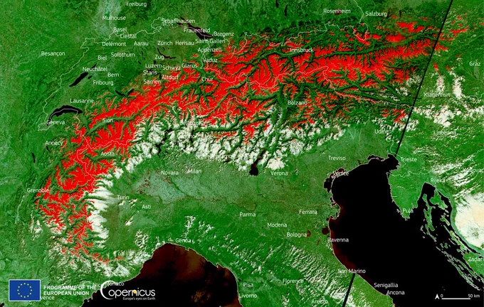 Satellite image of the Alps from space