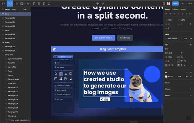 Screenshot of the created studio landing page being made in figma