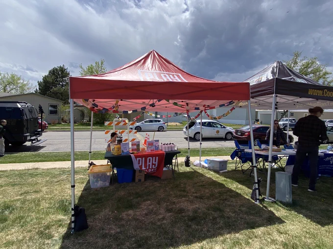 play boulder tent set up on a lawn