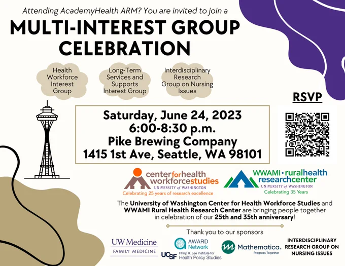 Invitation for multi-interest group gathering at AcademyHealth to bring together those interested in health workforce, long-term services and supports, nursing, and rural health topics.
