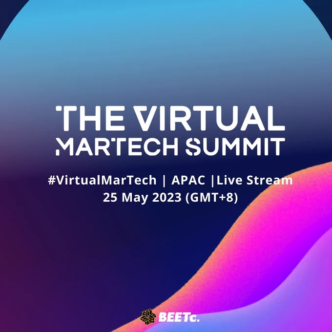 The banner reads: Later this month: Register for The Virtual MarTech Summit APAC (25 May) https://bit.ly/3mK3rPj.

Attend the BEETc event focused on the development of digital marketing & #MarTech #ad #VirtualMarTech 

#Marketing #Technology #CX #CxM #DemandMarketing #UGC