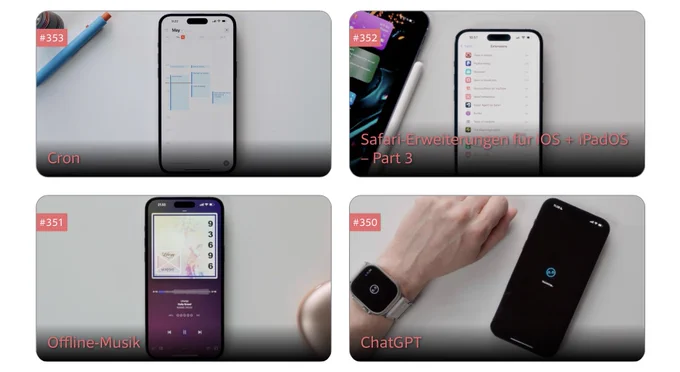 Screenshot zeigt Cover-Bilder der letzten vier #one Videos.