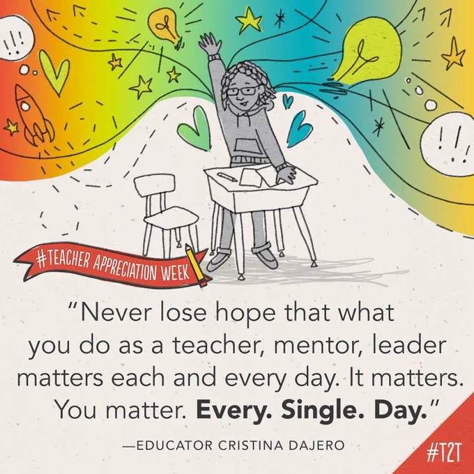 "Never lose hope that what you do as a teacher, mentor, leader matters each and every day. It matters. You matter. Every. Single. Day." ––Educator Cristina Dajero