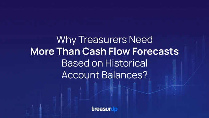 Image of TreasurUpdate for Banks newsletter emphasizing the need for more than historical account balance-based cash flow forecasts for Treasureers