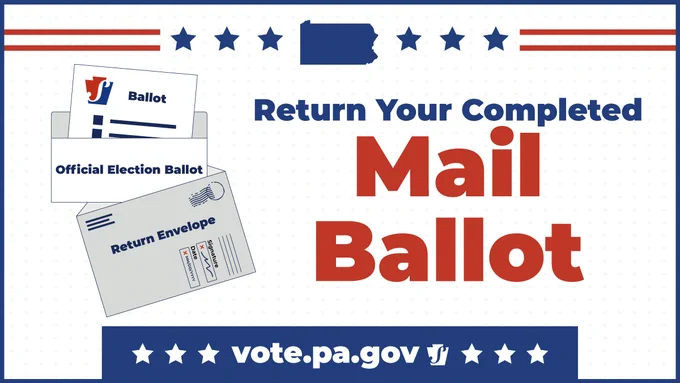Illustration of a mail ballot packet. Return your completed mail ballot. 