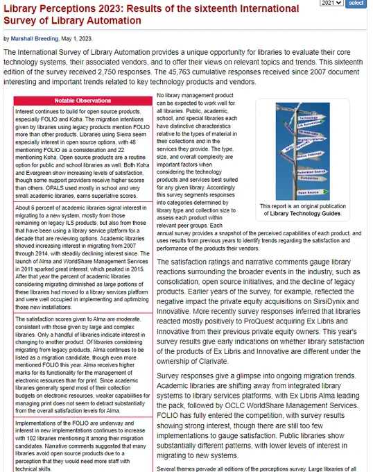 Library Perceptions 2023: Results of the sixteenth International Survey of Library Automation