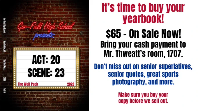 Yearbooks - $65 pre-order with Mr. Thweatt in room 1707