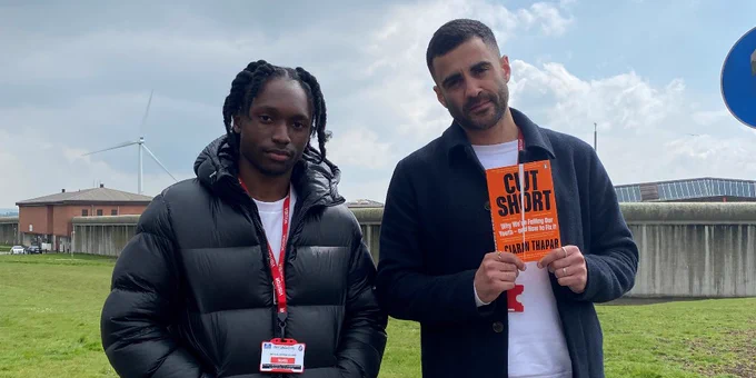 Picture of Ciaran Thapar and Demetri outside HMP Swaleside after delivering a very successful Readconnect workshop