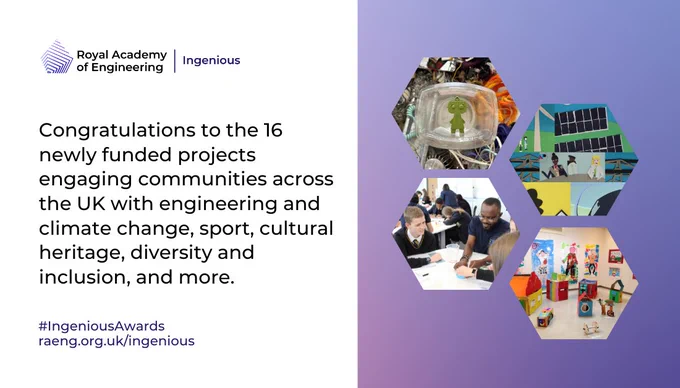 Congratulations to the 23 newly funded projects engaging communities across the UK with engineering and climate change, sport, cultural heritage, diversity and inclusion, and more. Four images of some projects