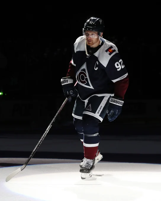 Photo of Gabriel Landeskog skating in a third jersey. 