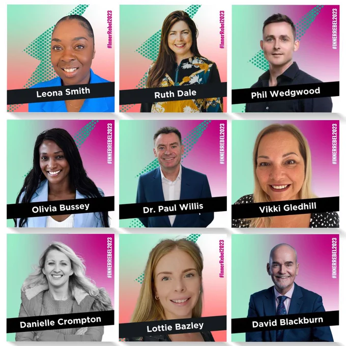 Nine photos of the speakers we have on our InnerRebel agenda.