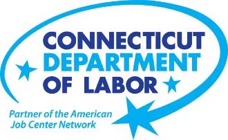 Connecticut Department of Labor logo with a swooping, light blue shooting star. Text reads: "Connecticut Department of Labor: Partner of the American Job Center Network."