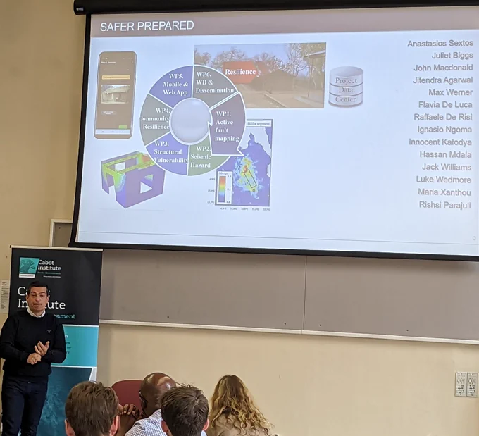 Anastasios Sextos speaks to a room of academics at university of Bristol.