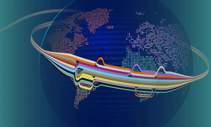 Globe with genome data from multiple people
