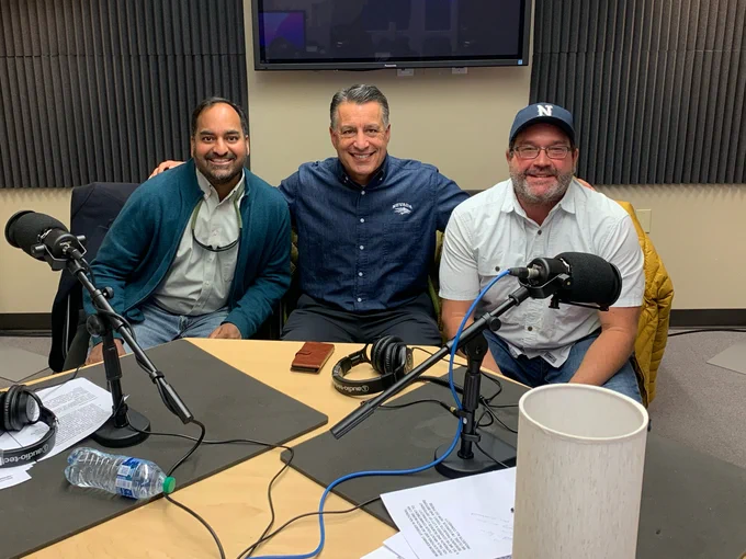 Image Description: From left to right, Dr. Sudeep Chandra, President Brian Sandoval, and Dr. Zeb Hogan.