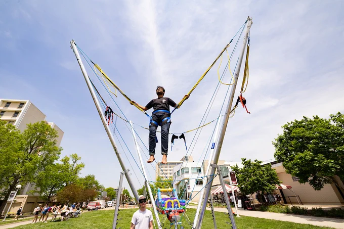 Students celebrating May Day 2022 outside Plaster Student Union.