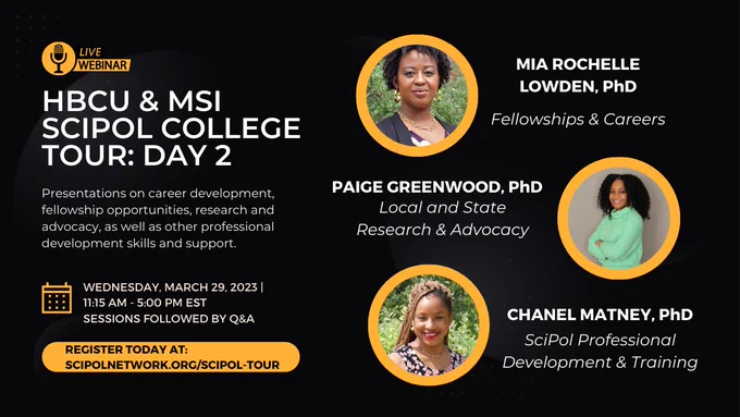 HBCU and MSI Science Policy College Tour. Day 2. Mia Rochelle Lowden, Paige Greenwood, and Chanel Matney.