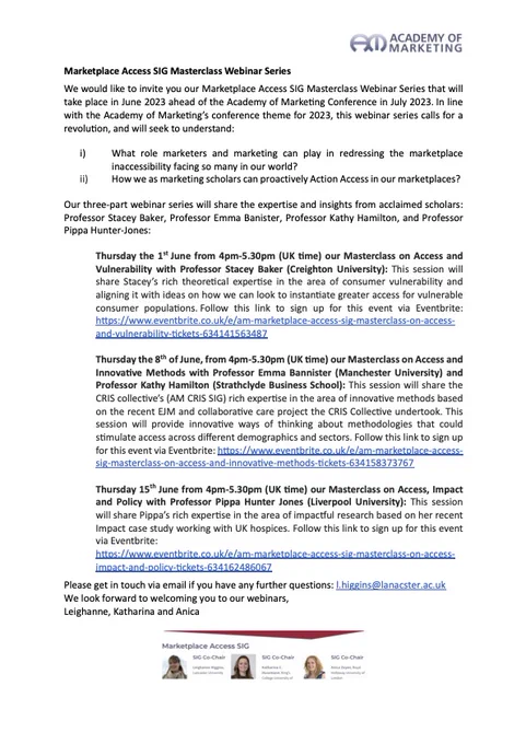 Image shows our webinar invite leaflet - please email l.higgins@lancaster.ac.uk for a PDF version of this. 