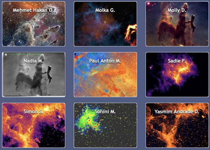 Series of images featuring the Eagle Nebula and Pillars of Creation