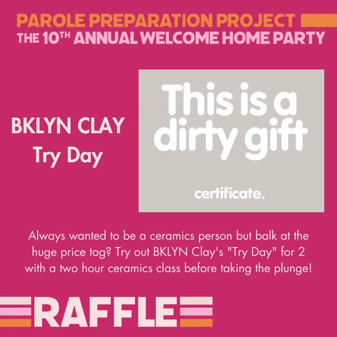 Image 7: An image of a light gray graphic that says “This is a dirty gift” in large letters, and below, in smaller letters, “certificate.” To the left of the image is the title: BKLYN CLAY Try Day. Below, the blurb: “Always wanted to be a ceramics person but balk at the huge price tag? Try out BKLYN Clay's "Try Day" for 2 with a two hour ceramics class before taking the plunge!”